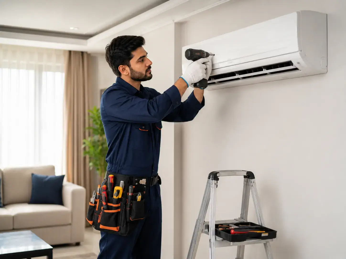 Technician installing a split AC in Rawalpindi
